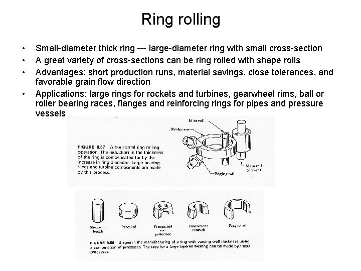 Ring rolling • • Small-diameter thick ring --- large-diameter ring with small cross-section A