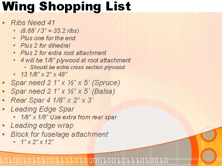 Wing Shopping List • Ribs Need 41 • • • (8. 88’ / 3”