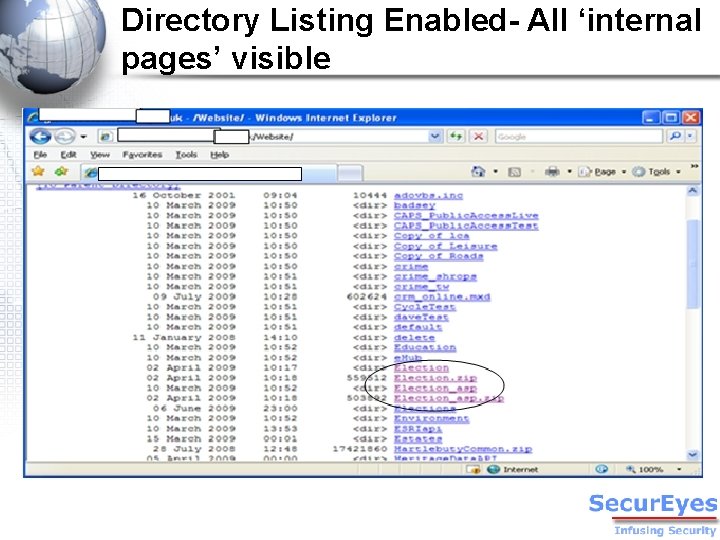 Directory Listing Enabled- All ‘internal pages’ visible 