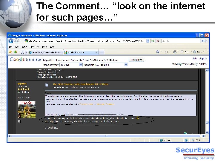 The Comment… “look on the internet for such pages…” 