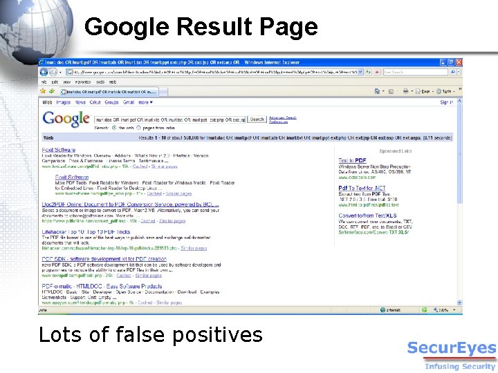 Google Result Page Lots of false positives 