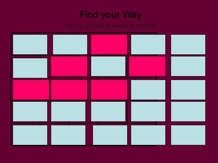 Find your Way Can only go diagonal, vertical, or horizontal 