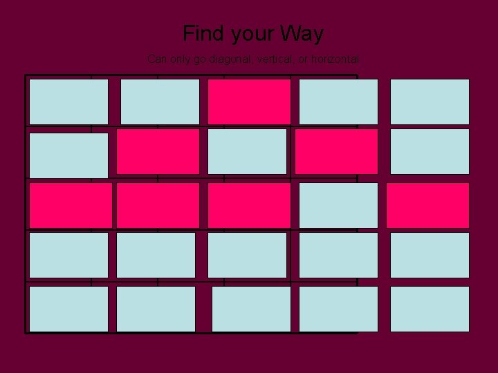 Find your Way Can only go diagonal, vertical, or horizontal 