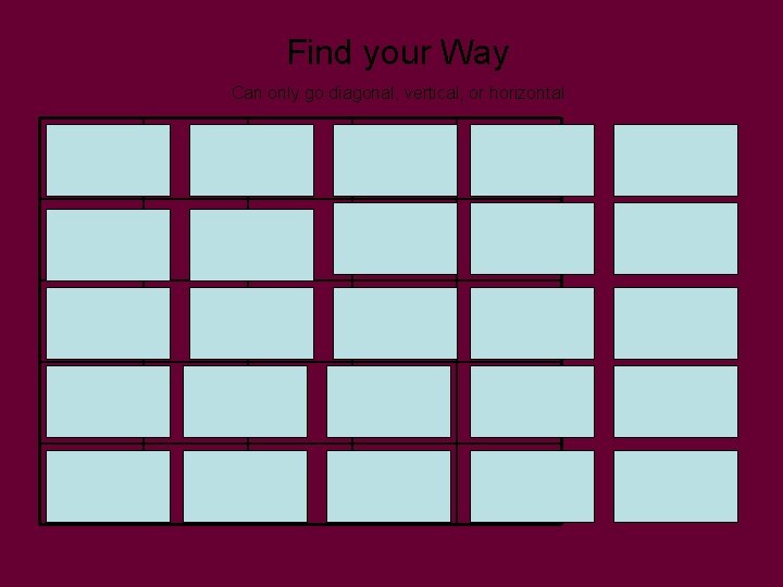 Find your Way Can only go diagonal, vertical, or horizontal 