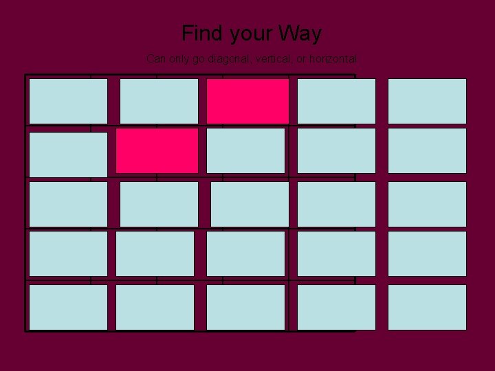 Find your Way Can only go diagonal, vertical, or horizontal 