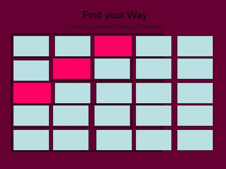 Find your Way Can only go diagonal, vertical, or horizontal 