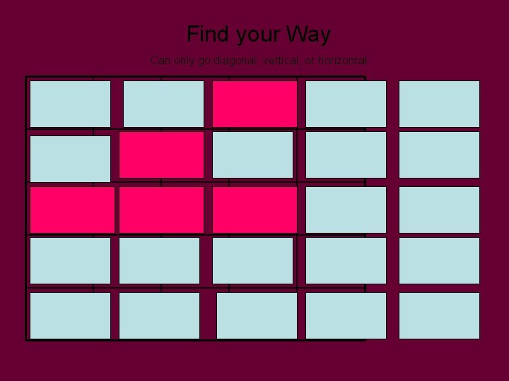 Find your Way Can only go diagonal, vertical, or horizontal 