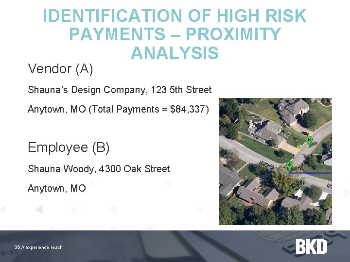 IDENTIFICATION OF HIGH RISK PAYMENTS – PROXIMITY ANALYSIS Vendor (A) Shauna’s Design Company, 123