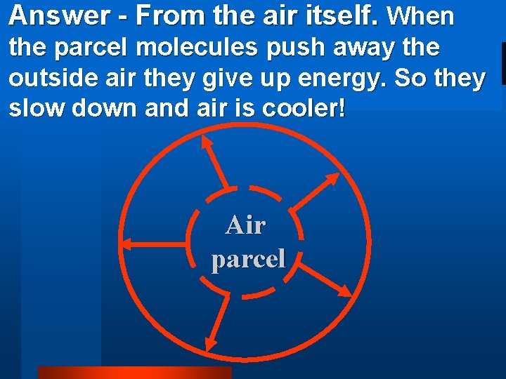 Answer - From the air itself. When the parcel molecules push away the outside