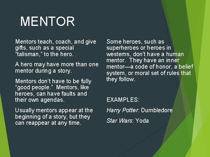 MENTOR Mentors teach, coach, and give gifts, such as a special “talisman, ” to MENTOR Mentors teach, coach, and give gifts, such as a special “talisman, ” to