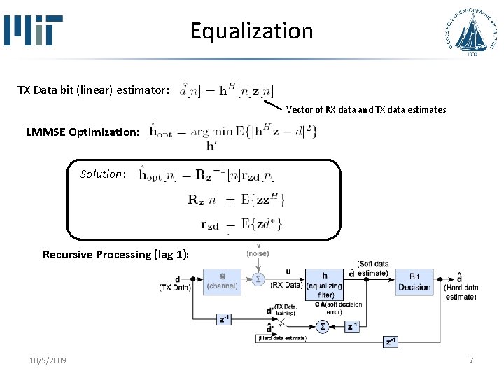 Equalization TX Data bit (linear) estimator: Vector of RX data and TX data estimates