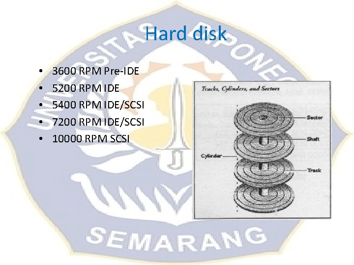 Hard disk • • • 3600 RPM Pre-IDE 5200 RPM IDE 5400 RPM IDE/SCSI Hard disk • • • 3600 RPM Pre-IDE 5200 RPM IDE 5400 RPM IDE/SCSI