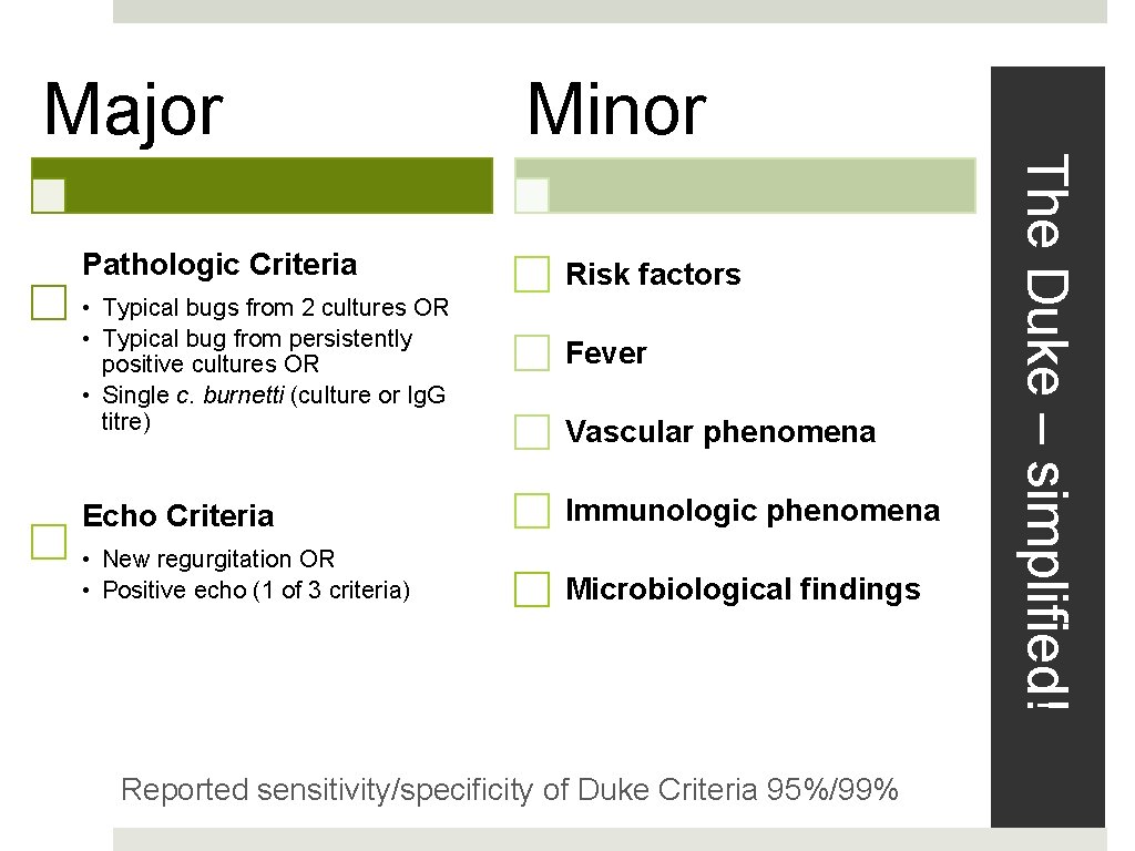 Major Minor Risk factors • Typical bugs from 2 cultures OR • Typical bug