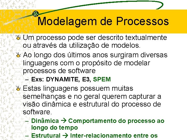 Modelagem de Processos Um processo pode ser descrito textualmente ou através da utilização de