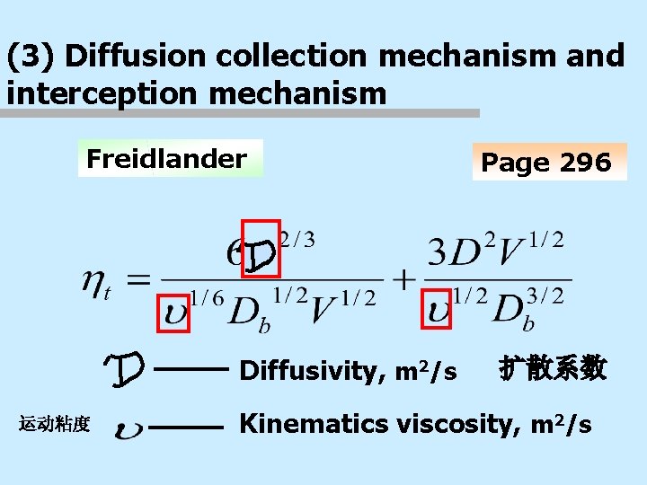 (3) Diffusion collection mechanism and interception mechanism Freidlander Diffusivity, m 2/s 运动粘度 Page 296