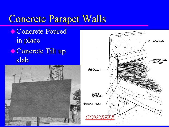 Concrete Parapet Walls u Concrete Poured in place u Concrete Tilt up slab CONCRETE