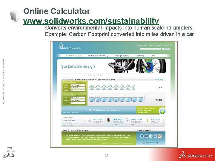 Online Calculator www. solidworks. com/sustainability Ι © Dassault Systèmes Ι Confidential Information Ι Converts