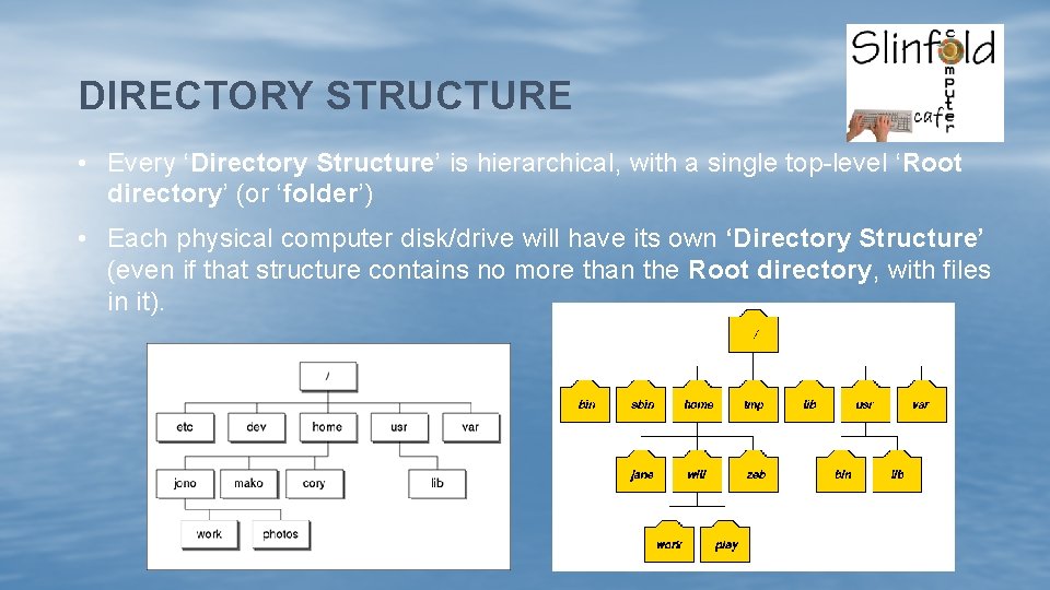 DIRECTORY STRUCTURE • Every ‘Directory Structure’ is hierarchical, with a single top-level ‘Root directory’