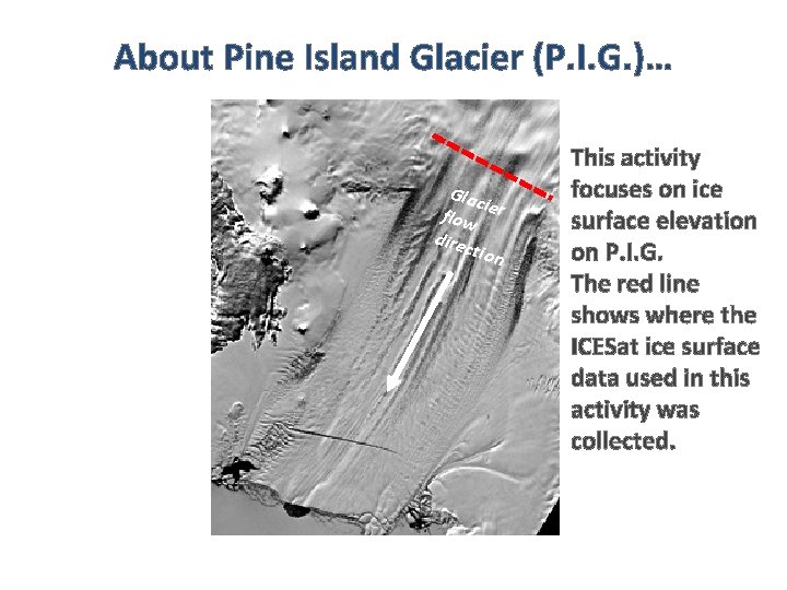 About Pine Island Glacier (P. I. G. )… Glac i flow er dire ction