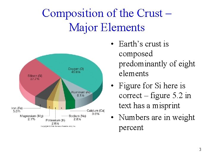 Composition of the Crust – Major Elements • Earth’s crust is composed predominantly of