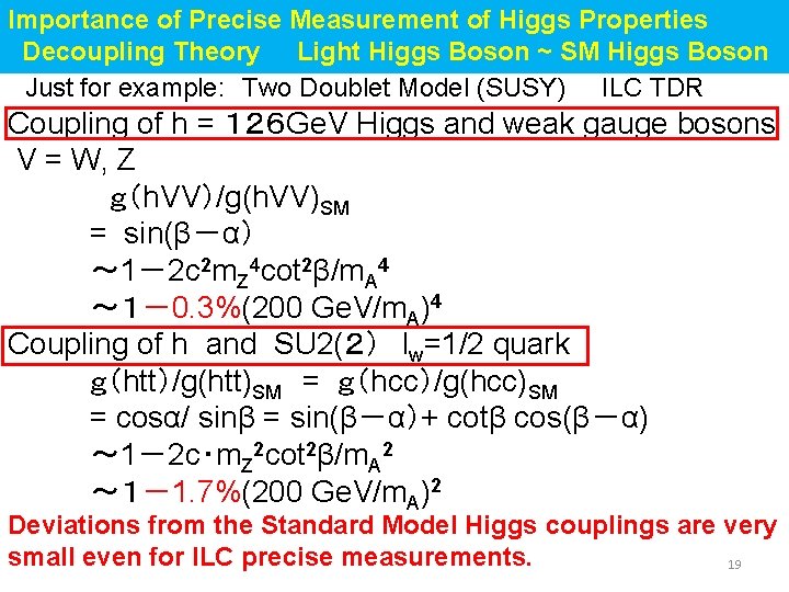 Importance of Precise Measurement of Higgs Properties Decoupling Theory Light Higgs Boson ~ SM