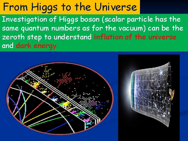 From Higgs to the Universe Investigation of Higgs boson (scalar particle has the same