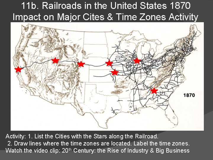 11 b. Railroads in the United States 1870 Impact on Major Cites & Time 11 b. Railroads in the United States 1870 Impact on Major Cites & Time