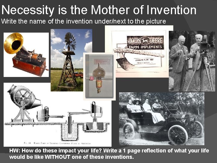 Necessity is the Mother of Invention Write the name of the invention under/next to Necessity is the Mother of Invention Write the name of the invention under/next to