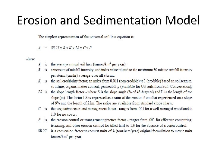 Erosion and Sedimentation Model 