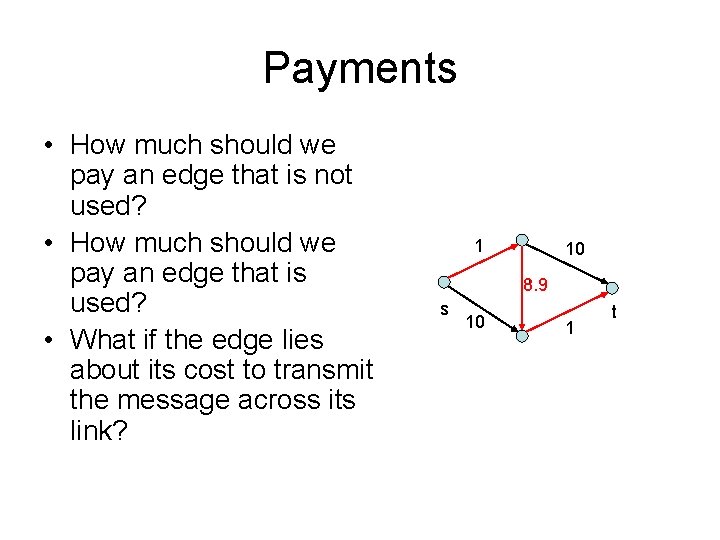 Payments • How much should we pay an edge that is not used? •
