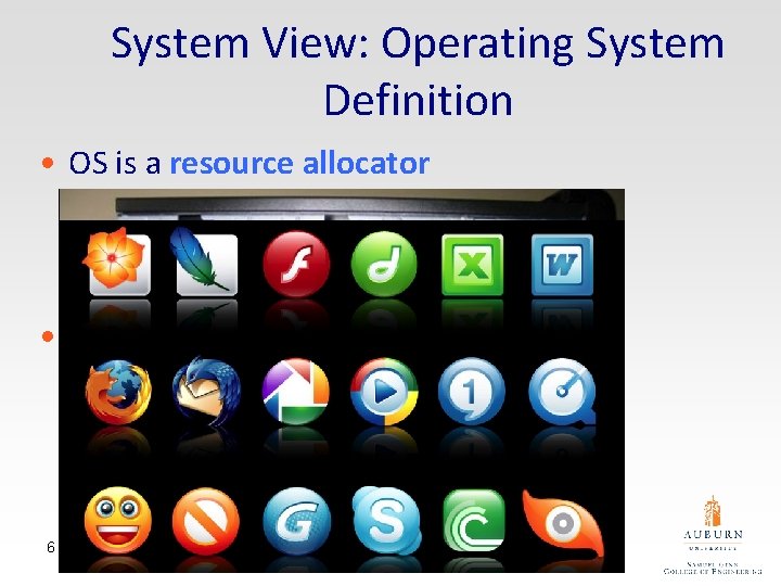 System View: Operating System Definition • OS is a resource allocator – Manages all