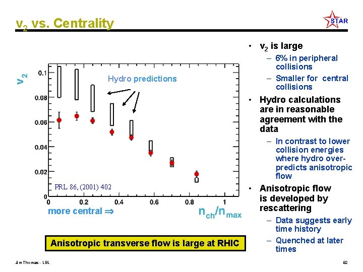 v 2 vs. Centrality • v 2 is large Hydro predictions – 6% in