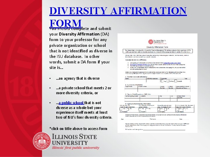 DIVERSITY AFFIRMATION FORM You should complete and submit your Diversity Affirmation (DA) form to