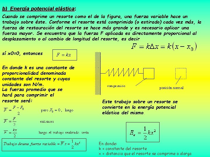 b) Energía potencial elástica: elástica Cuando se comprime un resorte como el de la