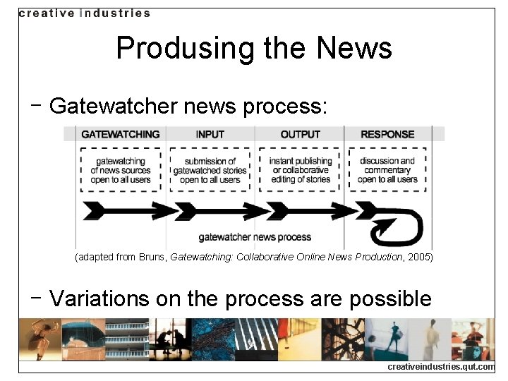 Produsing the News ‒ Gatewatcher news process: (adapted from Bruns, Gatewatching: Collaborative Online News Produsing the News ‒ Gatewatcher news process: (adapted from Bruns, Gatewatching: Collaborative Online News