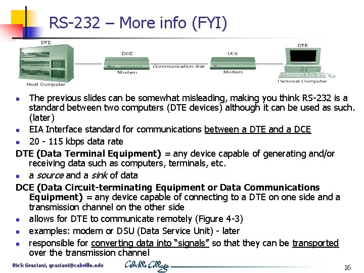 RS-232 – More info (FYI) The previous slides can be somewhat misleading, making you