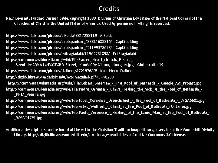 Credits New Revised Standard Version Bible, copyright 1989, Division of Christian Education of the