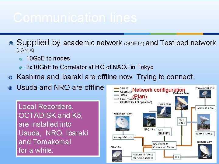 Communication lines ¥ Supplied by academic network (SINET 4) and Test bed network (JGN-X)