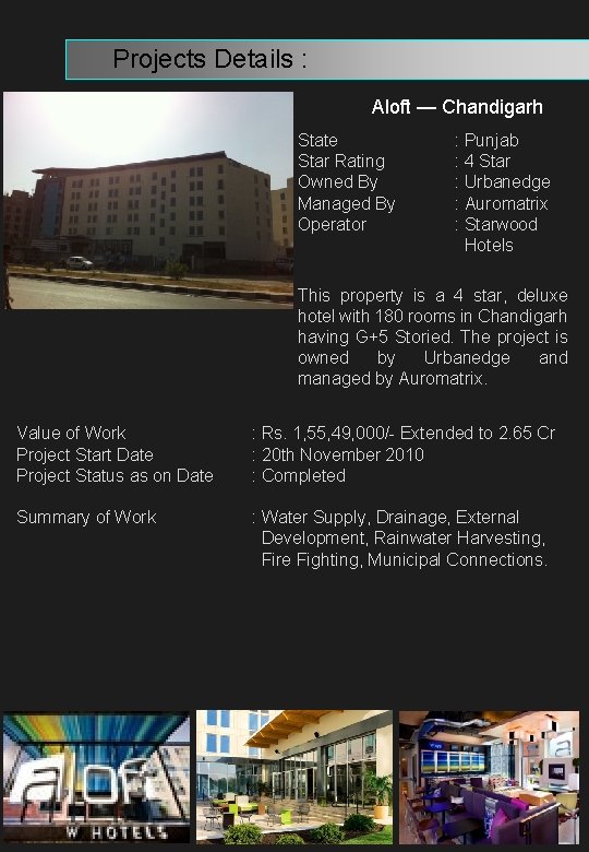  Projects Details : Aloft — Chandigarh State Star Rating Owned By Managed By