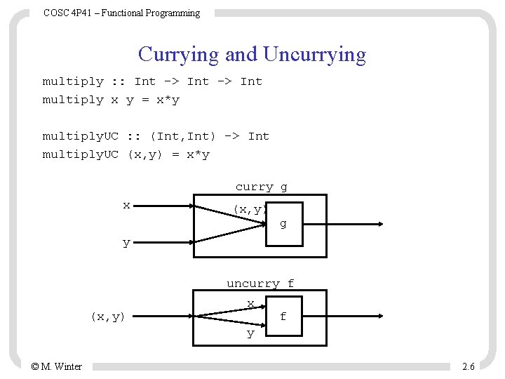 COSC 4 P 41 – Functional Programming Currying and Uncurrying multiply : : Int COSC 4 P 41 – Functional Programming Currying and Uncurrying multiply : : Int