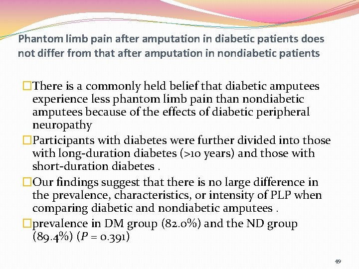 Phantom limb pain after amputation in diabetic patients does not differ from that after