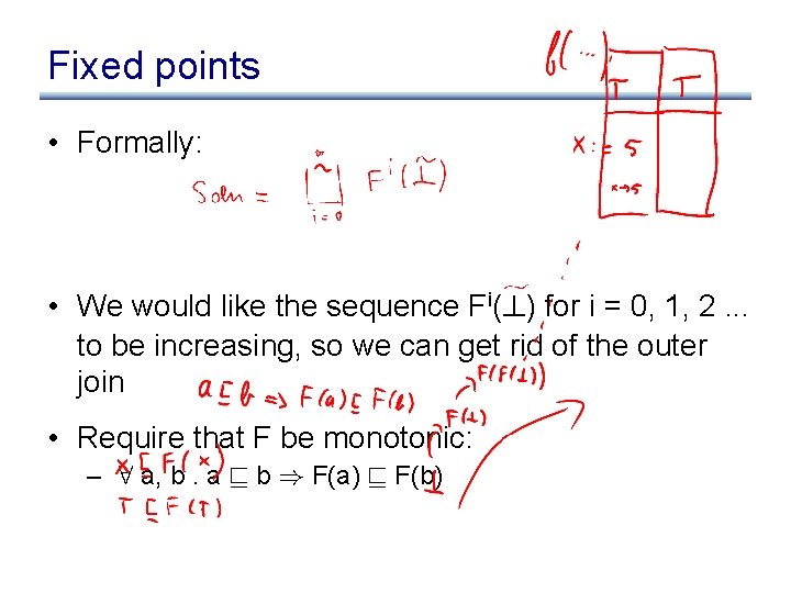 Fixed points • Formally: • We would like the sequence Fi(? ) for i