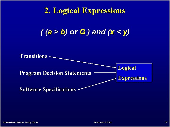 2. Logical Expressions ( (a > b) or G ) and (x < y)