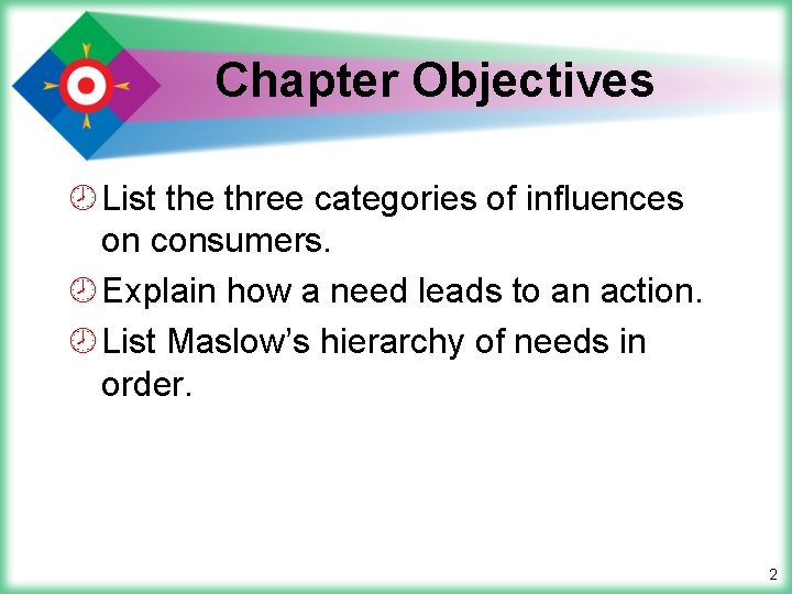 Chapter Objectives ¾ List the three categories of influences on consumers. ¾ Explain how