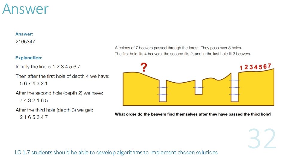 Answer LO 1. 7 students should be able to develop algorithms to implement chosen