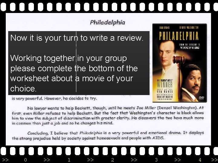 Now it is your turn to write a review. Working together in your group