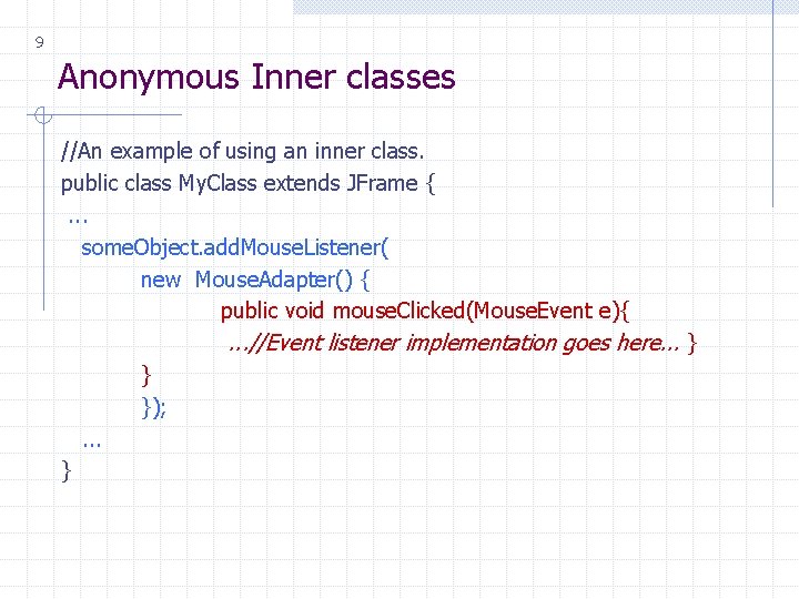 9 Anonymous Inner classes //An example of using an inner class. public class My.