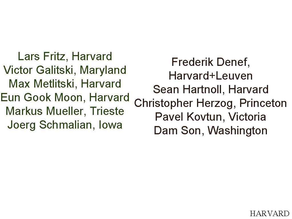 Lars Fritz, Harvard Frederik Denef, Victor Galitski, Maryland Harvard+Leuven Max Metlitski, Harvard Sean Hartnoll,