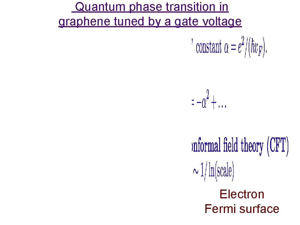 Quantum phase transition in graphene tuned by a gate voltage Electron Fermi surface 