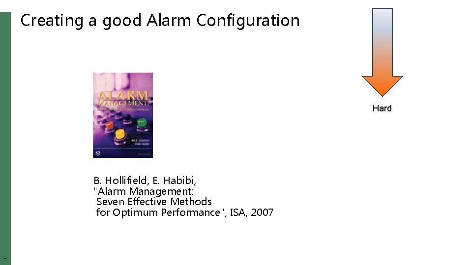 Creating a good Alarm Configuration Hard B. Hollifield, E. Habibi, "Alarm Management: Seven Effective